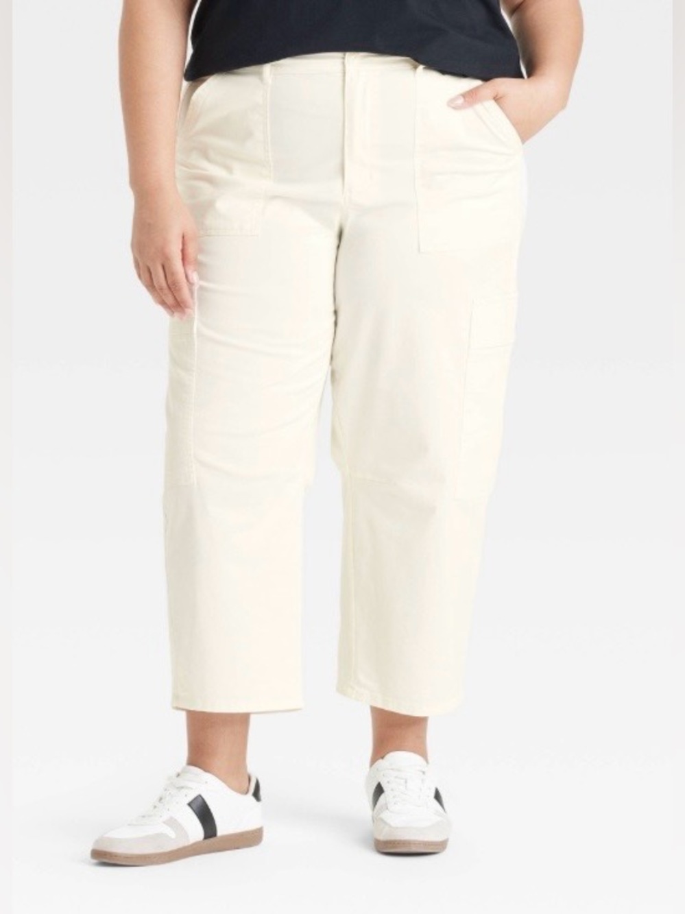 Mid-Rise Barrel Leg Cargo Pants Ankle Length, Twill Fabric, Pockets Sz 16 NWOT